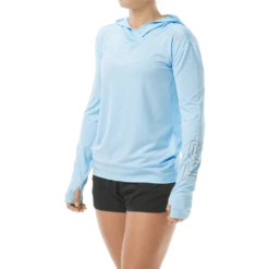TYR Womens SunDefense Sky Blue Hooded Long Sleeve Shirt