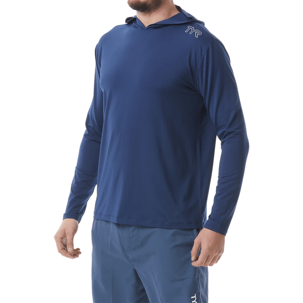 TYR Mens Hooded SunDefense Navy Long Sleeve Shirt